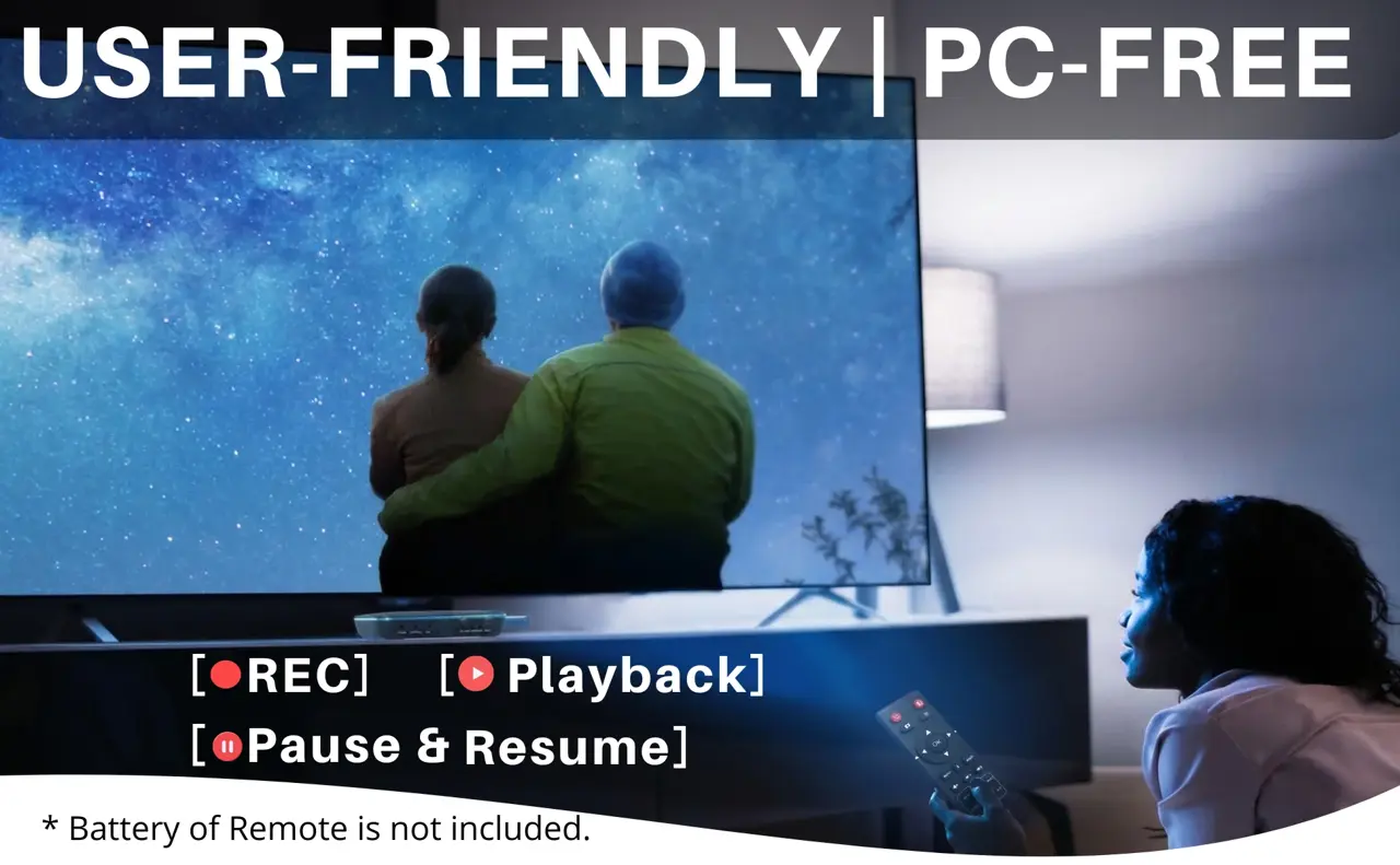 Record and Playback 4K Ultra-HD with One Press. No PC required.